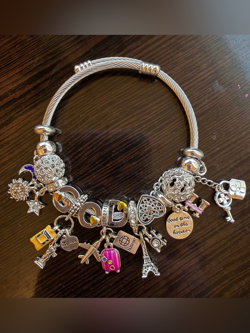 New York City -Paris Silver Travel Charm Bracelet NYC Paris